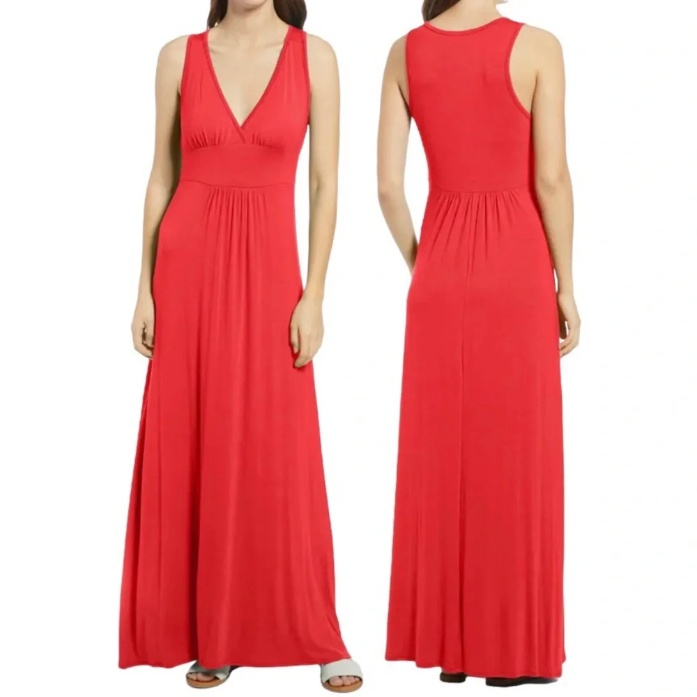 Loveappella v-neck jersey stretch orange maxi sleeveless dress Size XS pullover - Picture 7 of 9